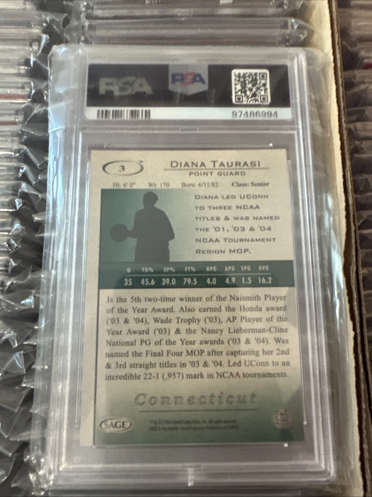 2004 SAGE Hit – #3 Diana Taurasi RC Rookie PSA 10!