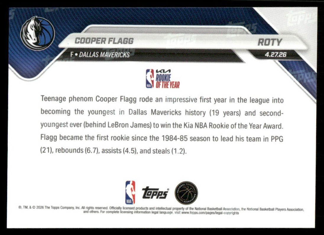 2025-26 Topps Now #ROTY Cooper Flagg Awards