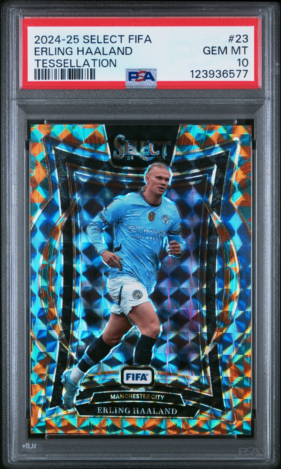 Erling Haaland #/15 Tessellation Prizm, 2024-25 Select FIFA #23, PSA 10 GEM MINT