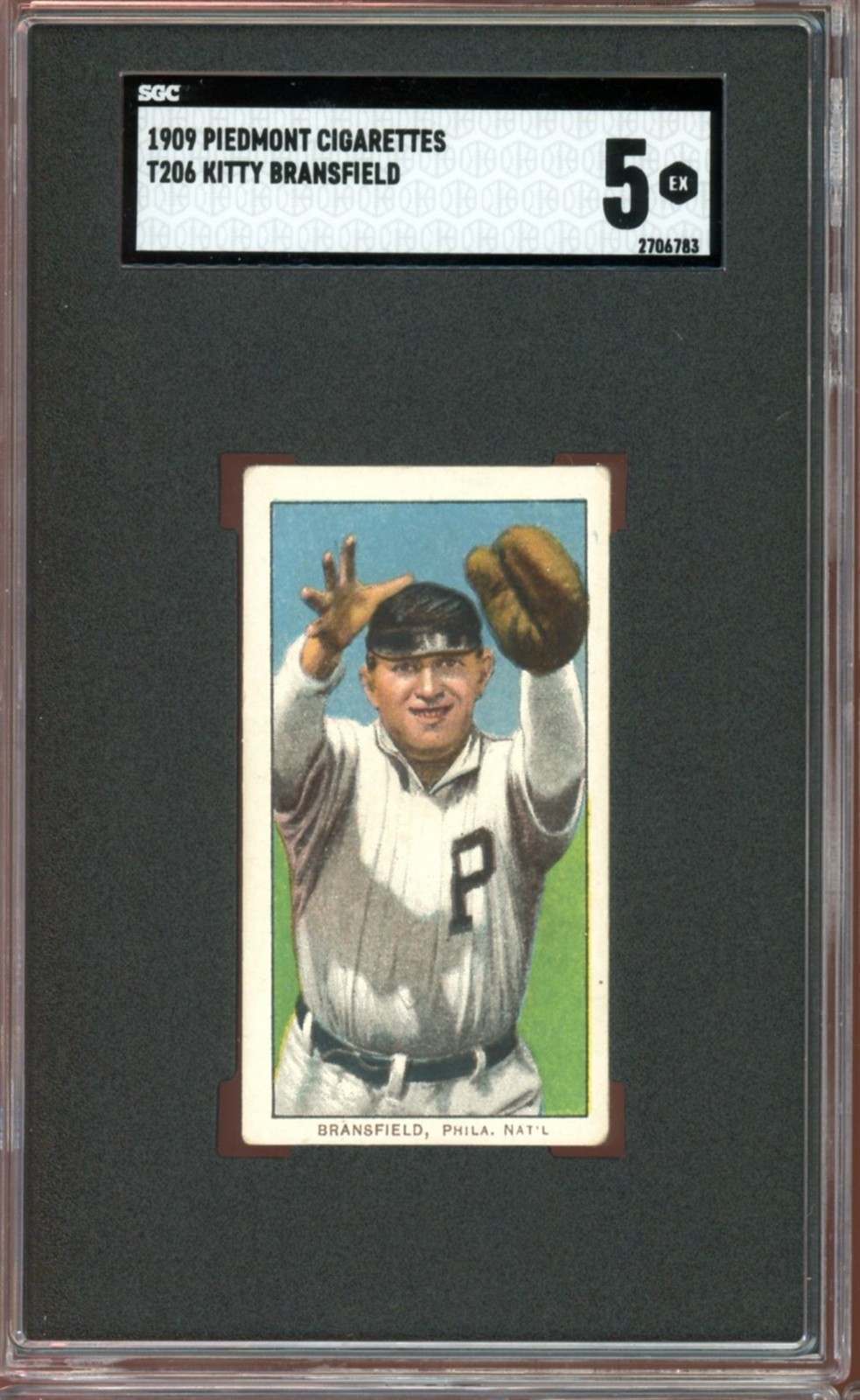 1909-11 T206 Piedmont Cigarettes Baseball Kitty Bransfield SGC 5