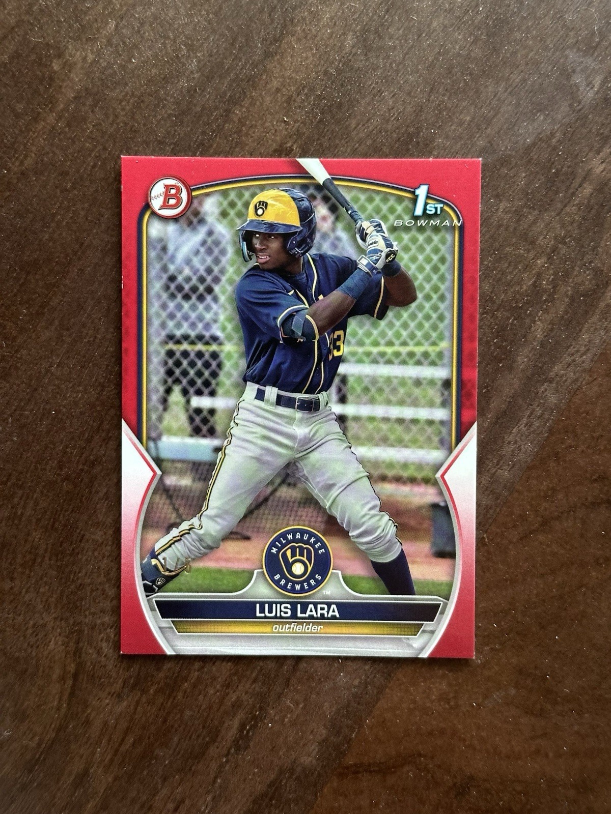 2023 Bowman Luis Lara Red Paper Refractor /5 RC SP Brewers