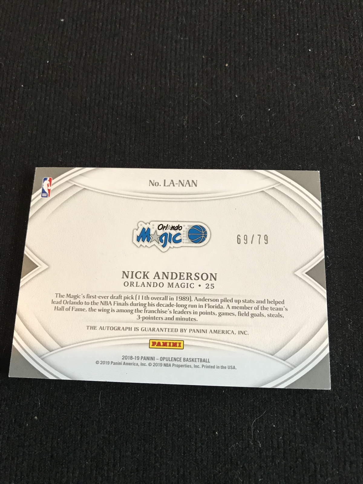 Nick Anderson 2018-19 Panini Opulence #LA-NAN Luxurious Autographs #69/79