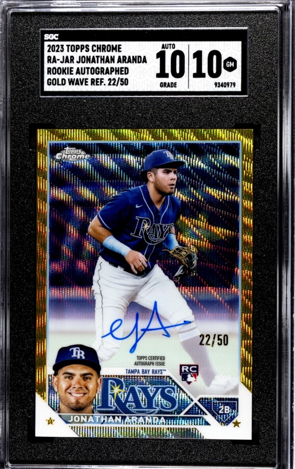 2023 Topps Chrome #RA-JAR Jonathan Aranda Gold Wave RC Auto #d 22/50 SGC 10