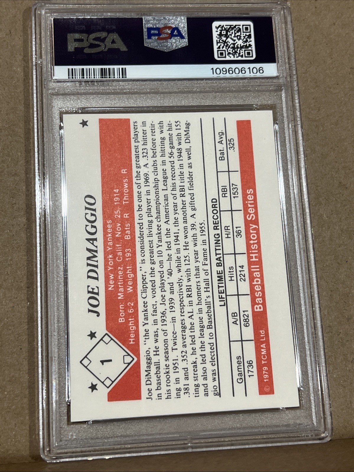 1979 TCMA Baseball History Series Joltin Joe DiMaggio #1 Graded PSA 8 NY Yankees