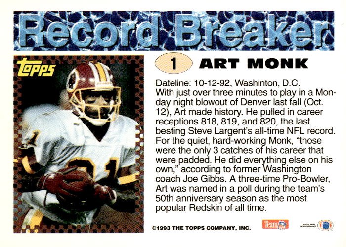1993 Topps #1 Art Monk Gold