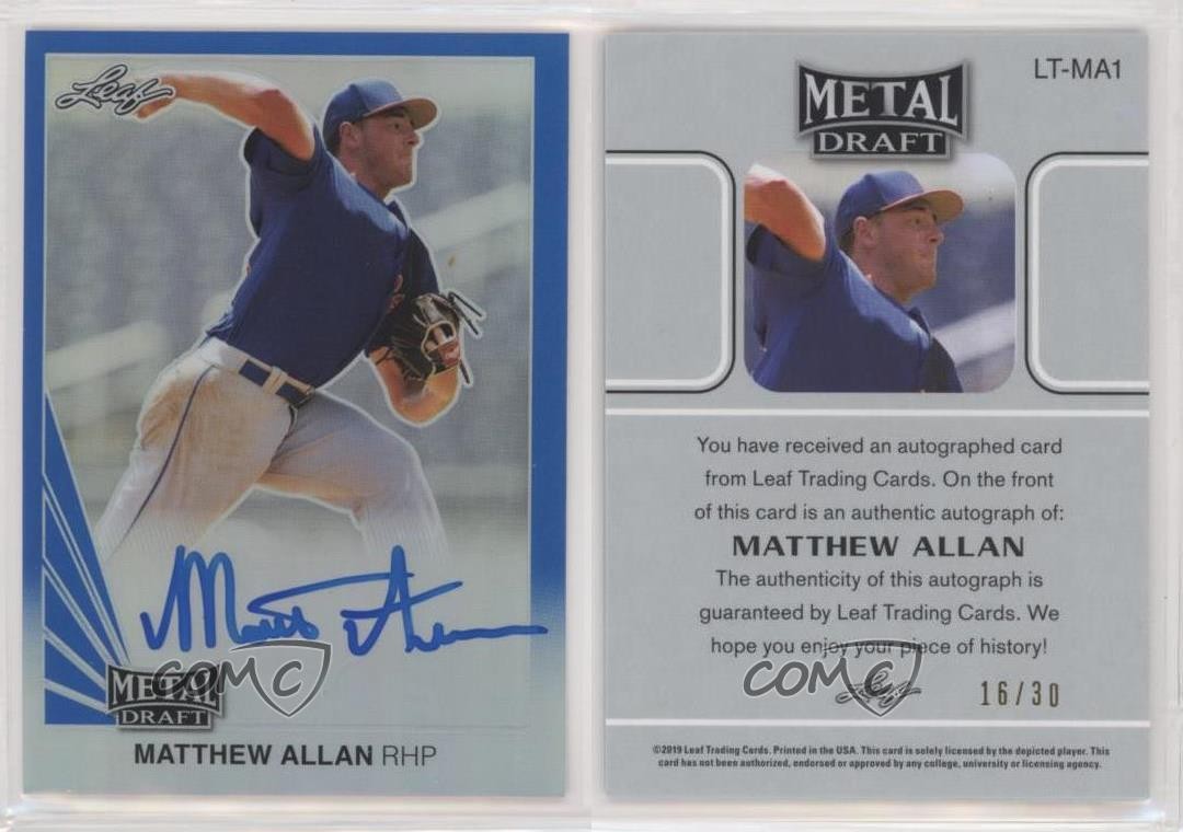 2019 Leaf Metal Draft 1990 Throwback Blue 16/30 Matthew Allan #LT-MA1 Auto 0o6v