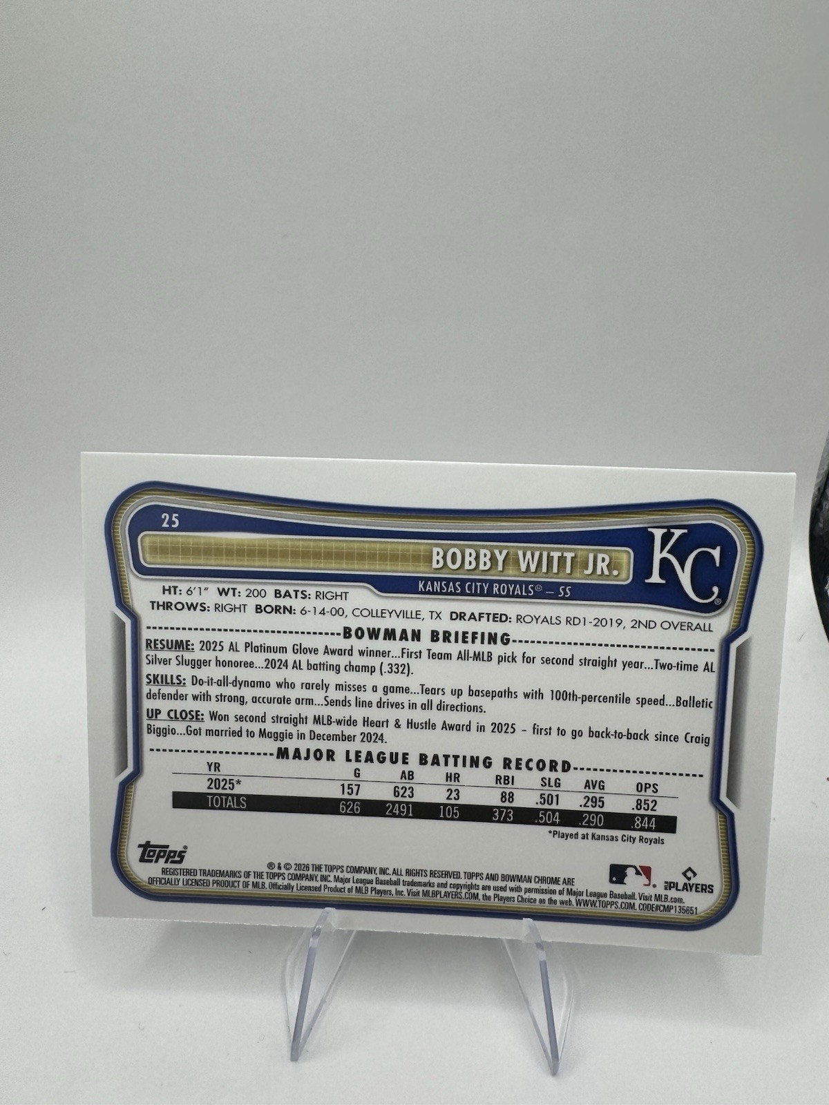 2026 Bowman Baseball – Bobby Witt Jr Mojo Refractor #25