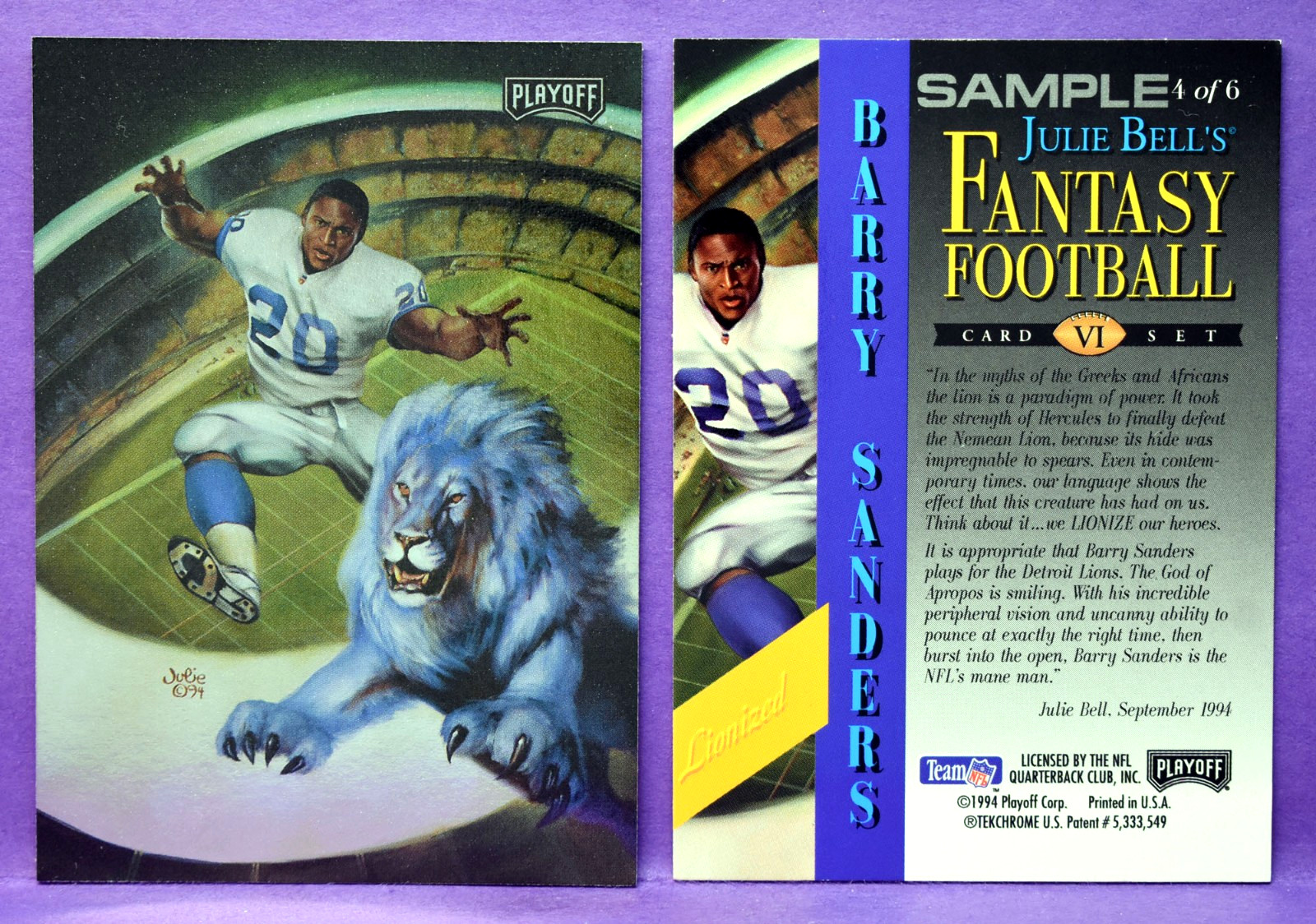 Barry Sanders Lions 1994 Playoff Julie Bell’s Fantasy Football SAMPLE / PROMO #4