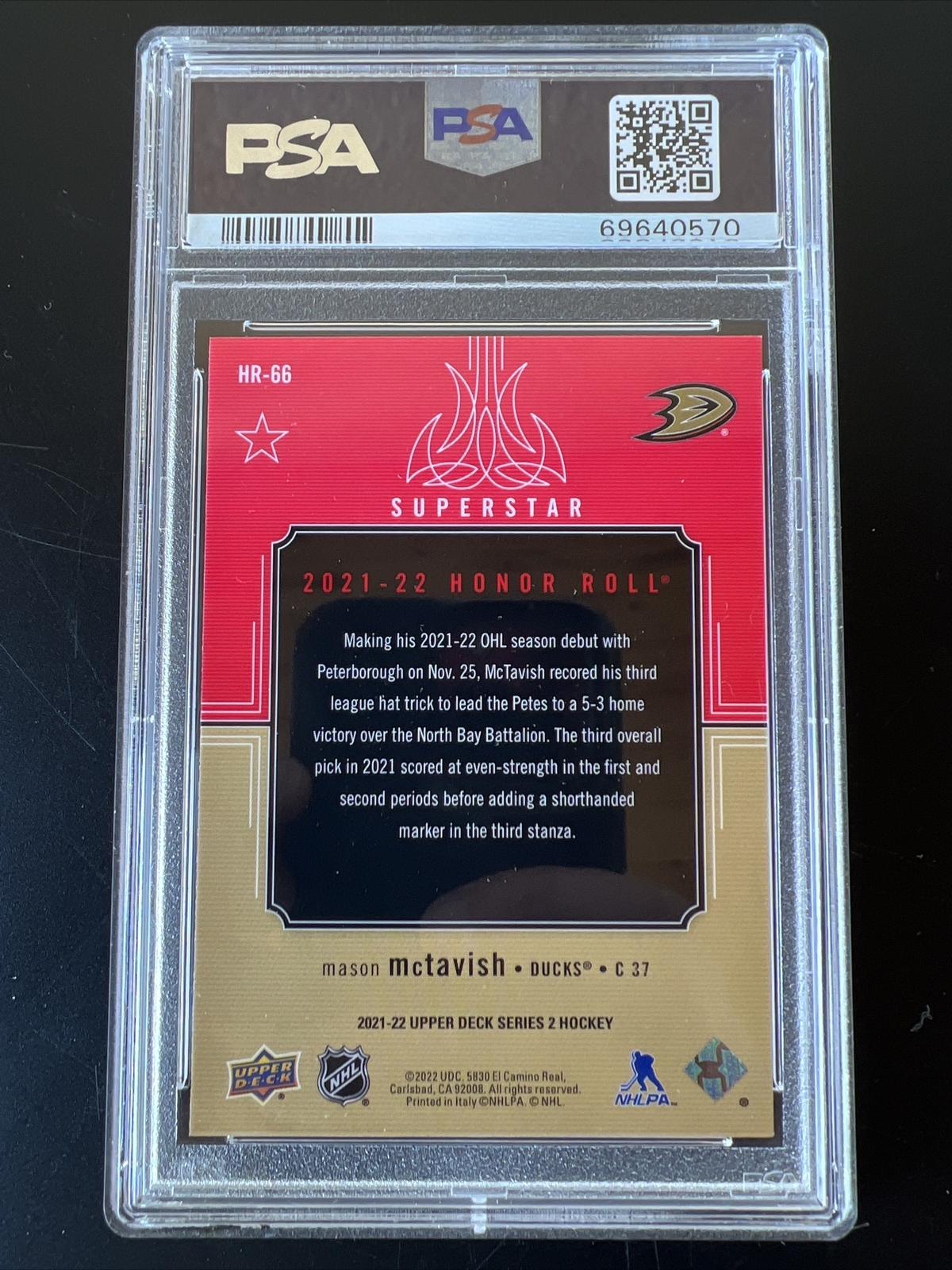 2021 Upper Deck Mason McTavish Honor Roll Red Rainbow Rookie #HR66 PSA 10 POP 1
