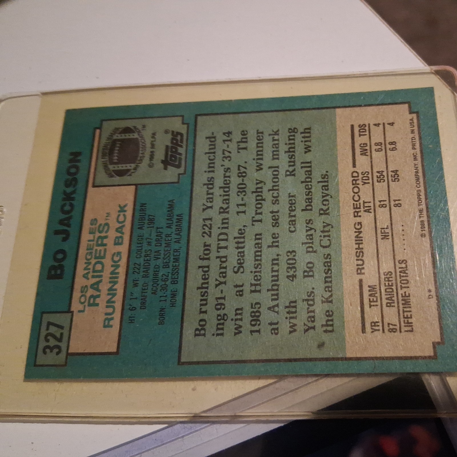 Gem* 1988 Topps – Bo Jackson #327 (RC) Fresh from a pack break!!! 10 10 10