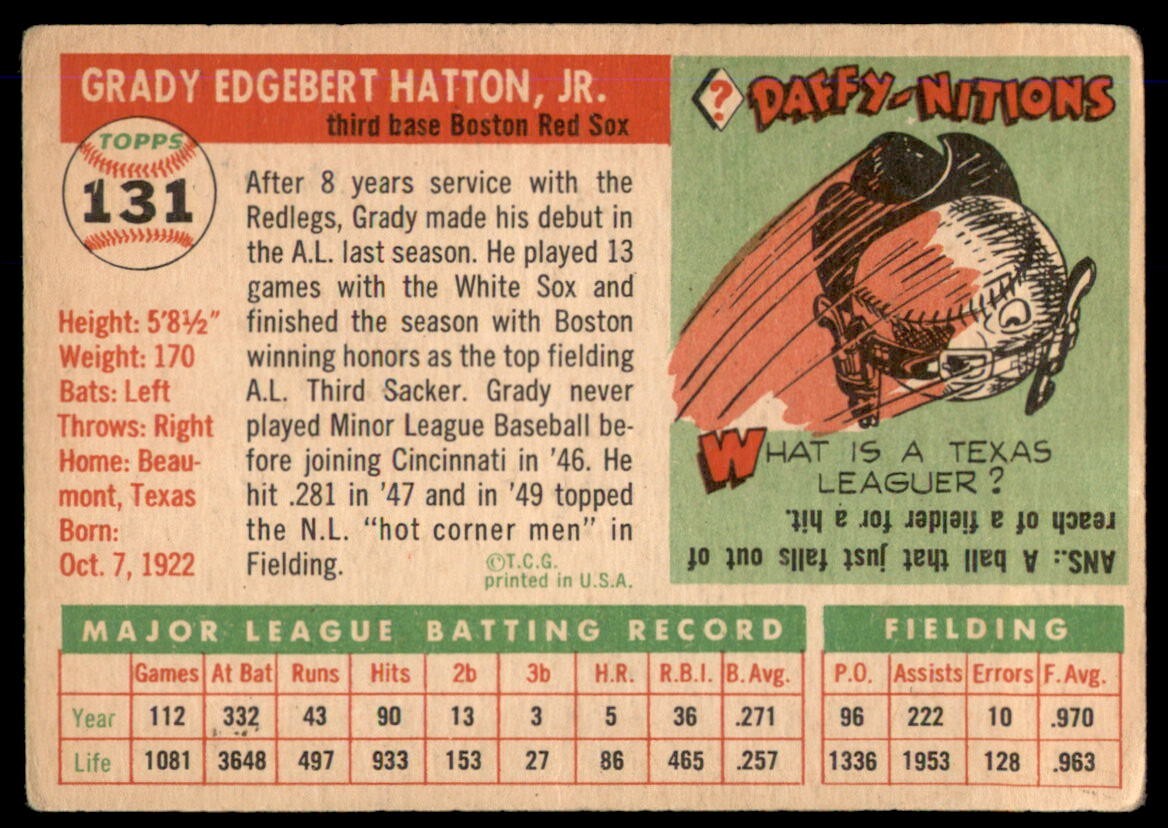 1955 Topps #131 Grady Hatton (B) Boston Red Sox VG (Light Wrinkles/Crease)