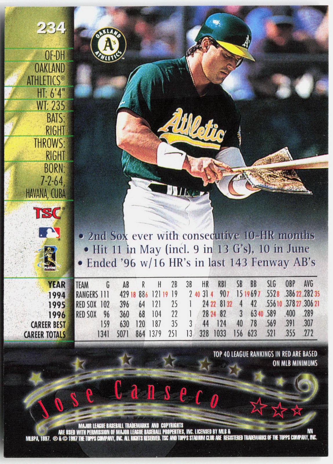 1997 Stadium Club #234 Jose Canseco