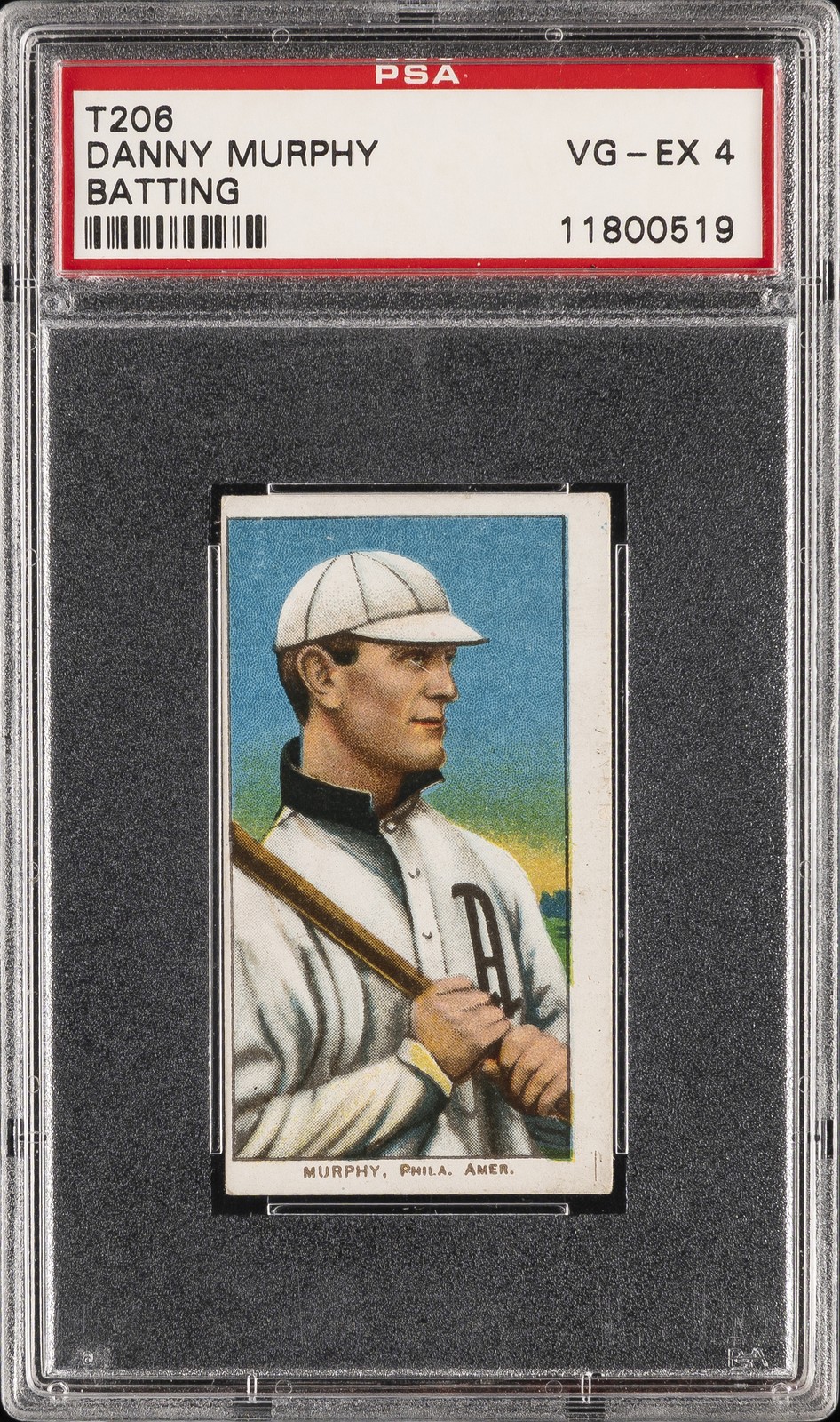1909-11 T206 UNKNOWN BACK BATTING DANNY MURPHY PSA 4