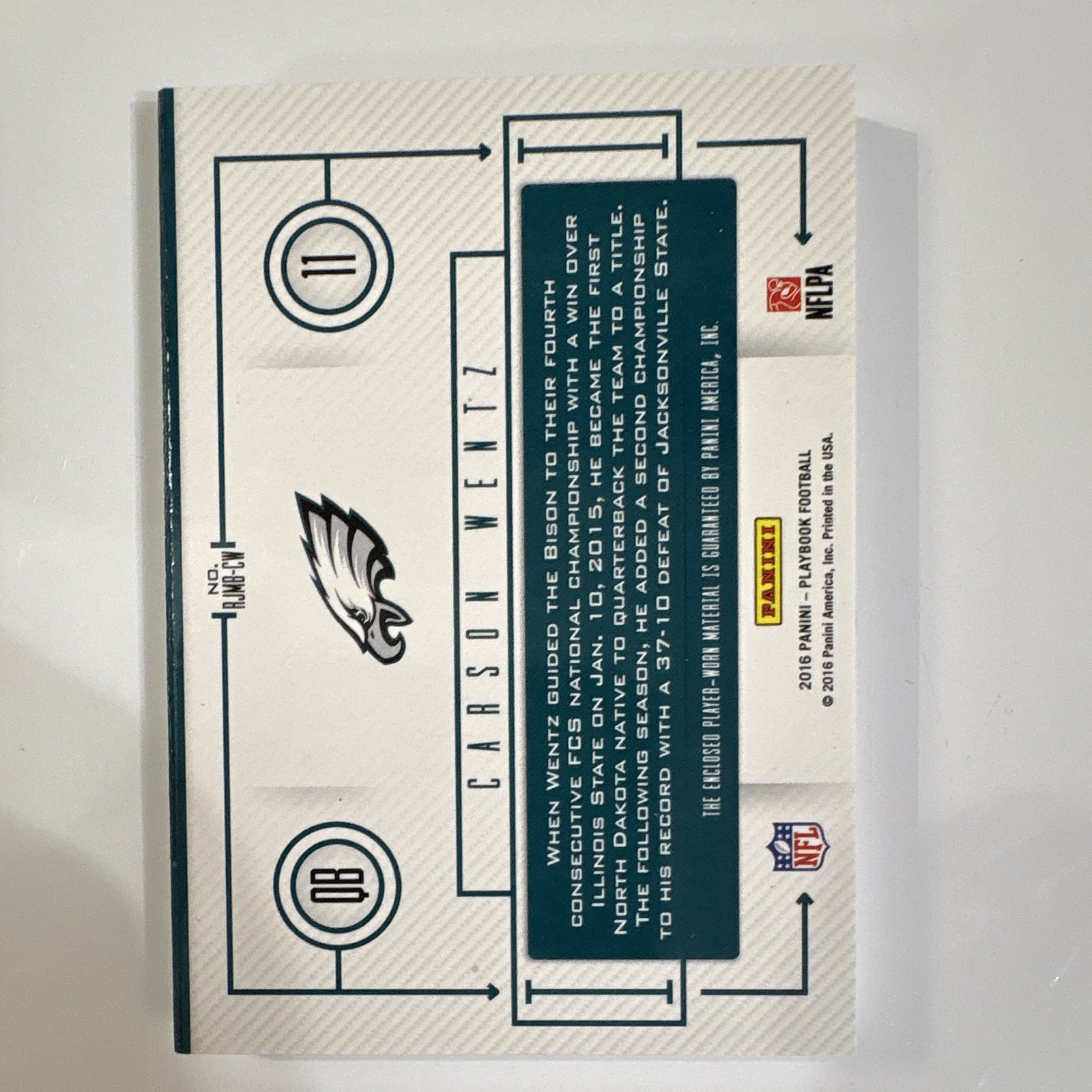 Panini 2016 Playbook Carson Wentz Eagles RPS Mat Sign Booklet /149 #RNS-CW