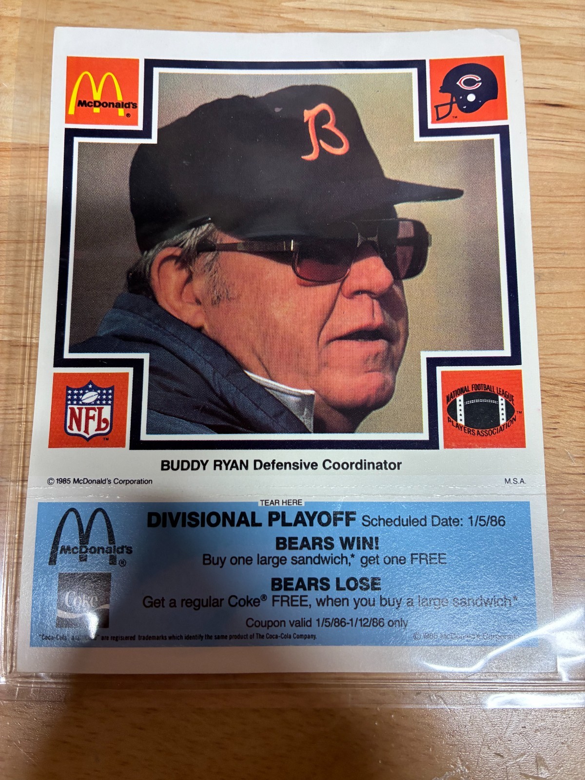 1985 McDonalds Chicago Bears Cards Singles Yellow or Blue with Tabs. Good to EX