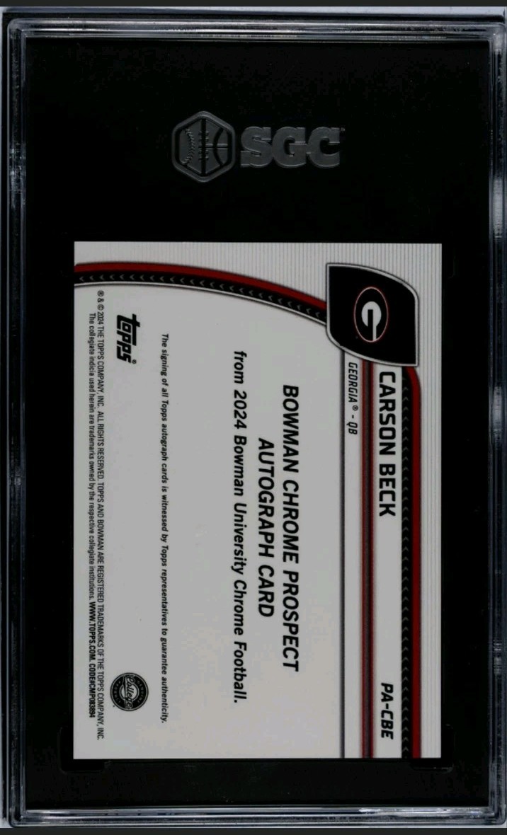 2024 Bowman Stealth Refractor Autograph Carson Beck Auto SGC 10/10 Gem Mint RC