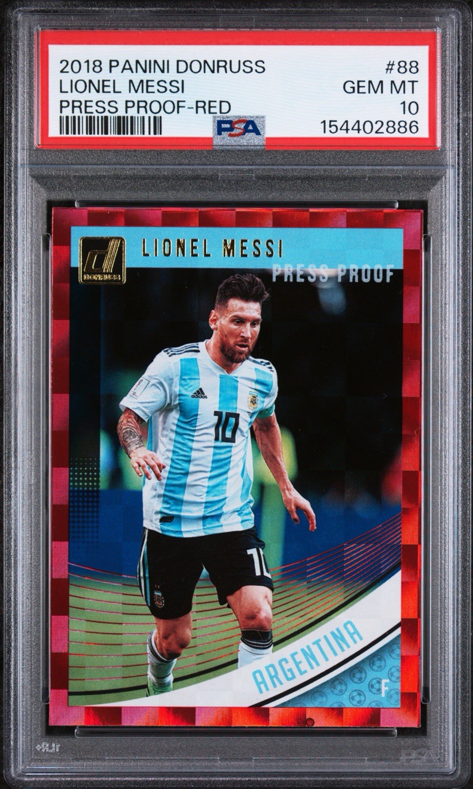 2018 PANINI DONRUSS #88 LIONEL MESSI PRESS PROOF-RED PSA 10 LOW POP ARGENTINA