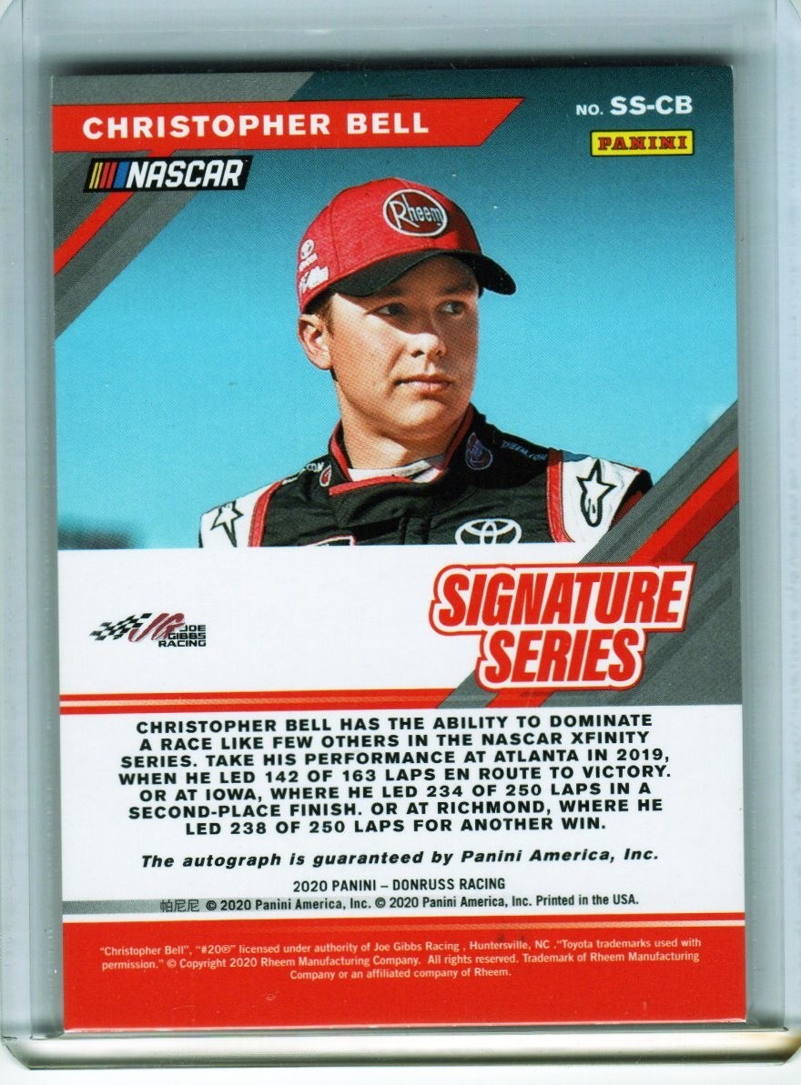 2020 DONRUSS RACING Christopher Bell SIGNATURE SERIES AUTO CARD NUMBERED 145/250