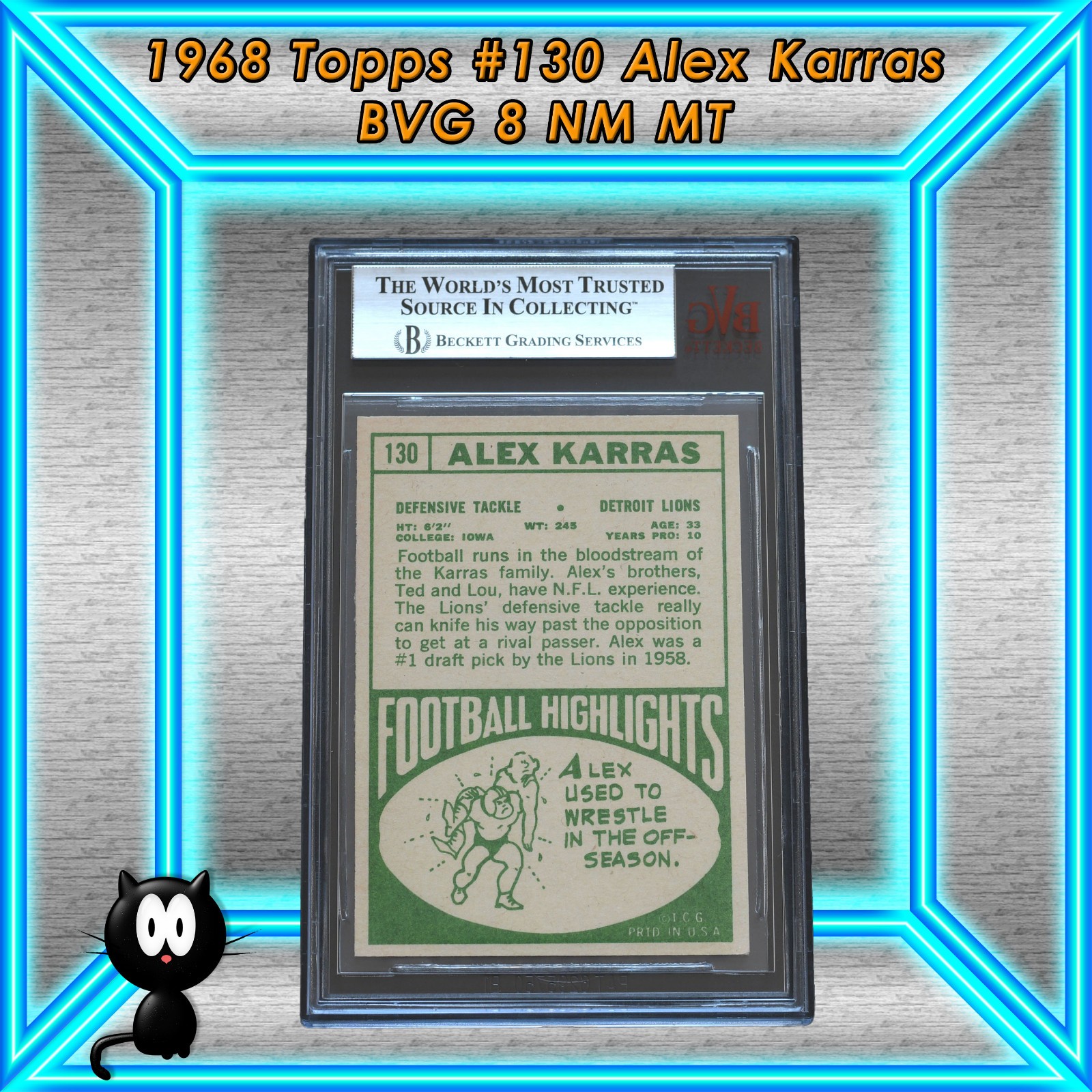 1968 Topps #130 Alex Karras BVG 8 NM MT Detroit Lions Hall Of Fame