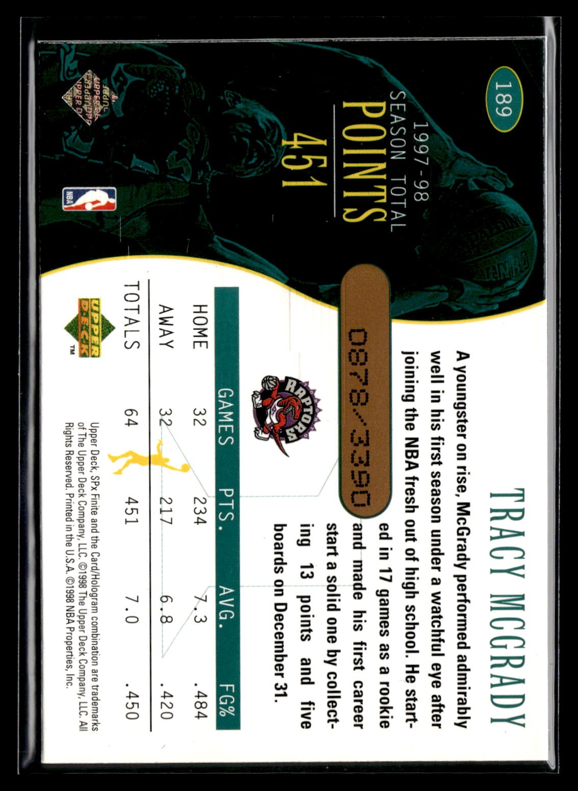 1998-99 SPx Finite #189 Tracy McGrady