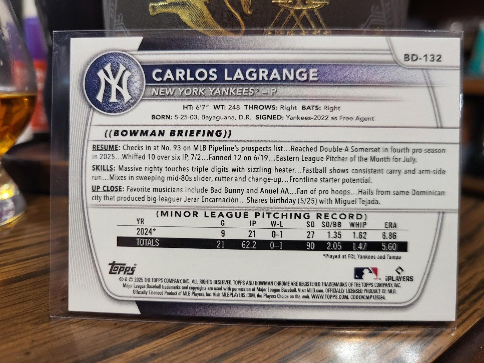 Carlos LaGrange New York Yankees 2025 Bowman Draft ****