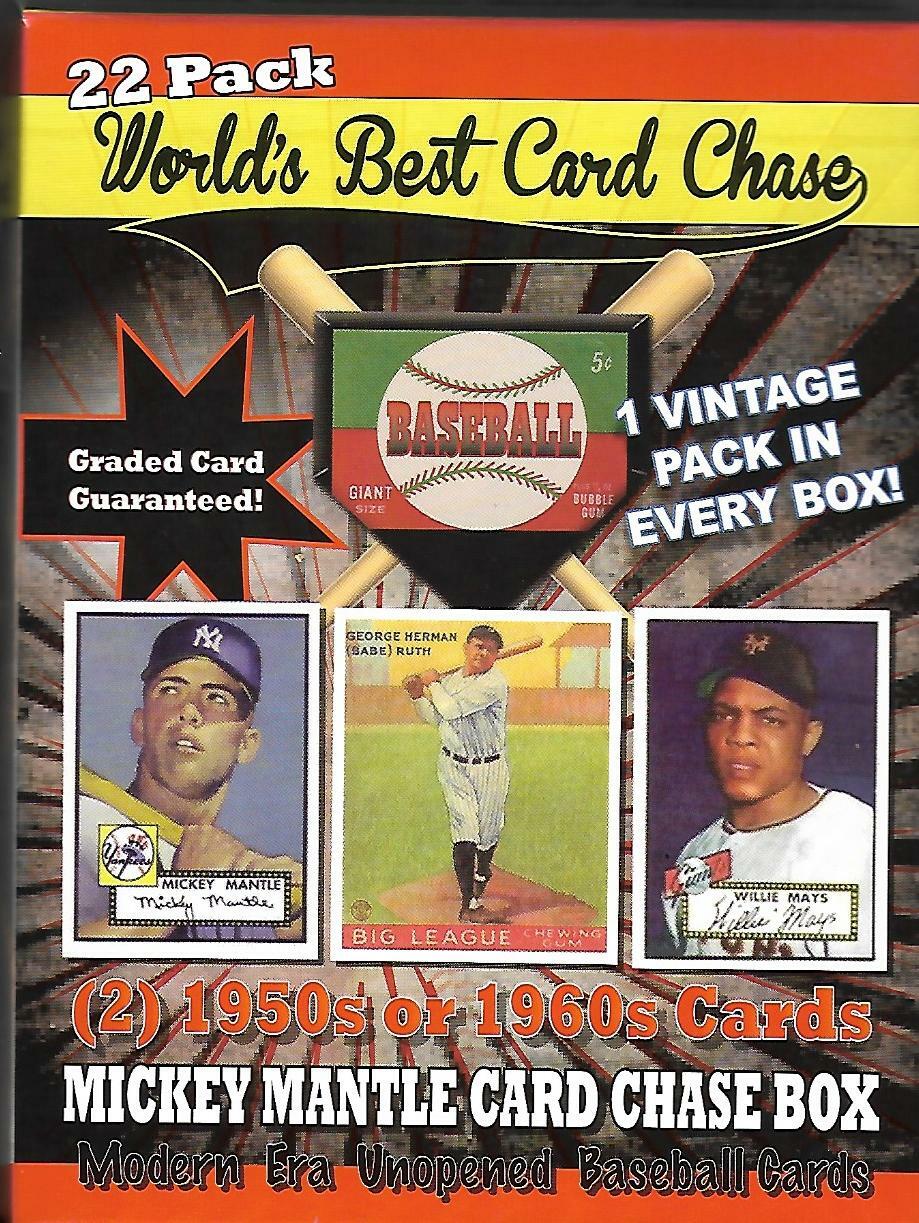 1952 Mantle Rookie Card Chase Box ;Graded Crd:22 pcks;2 50/60 Crdsvintage pack