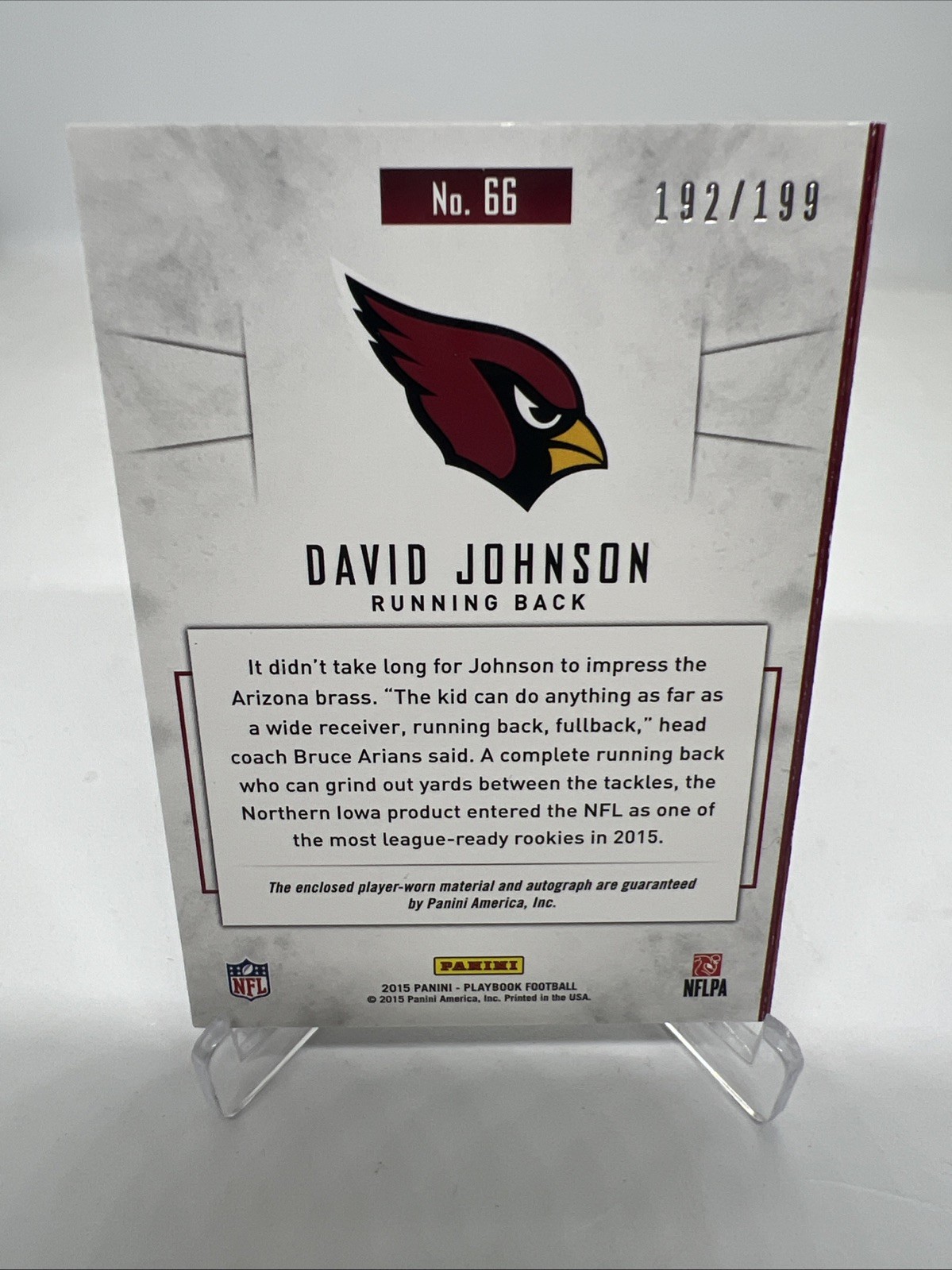 DAVID JOHNSON 2015 Panini Playbook ROOKIE Patch Autograph Booklet /199 RC