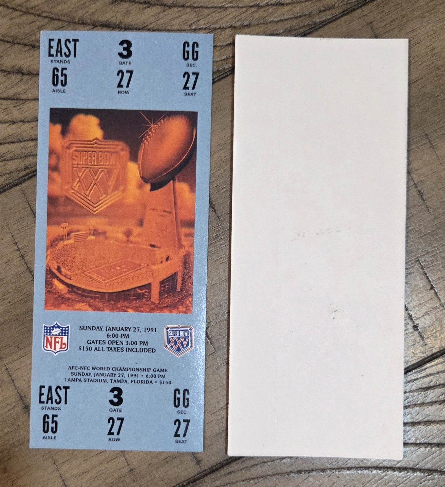 Super Bowl XXV 5″ Replica Ticket NFL 1991 New York Giants