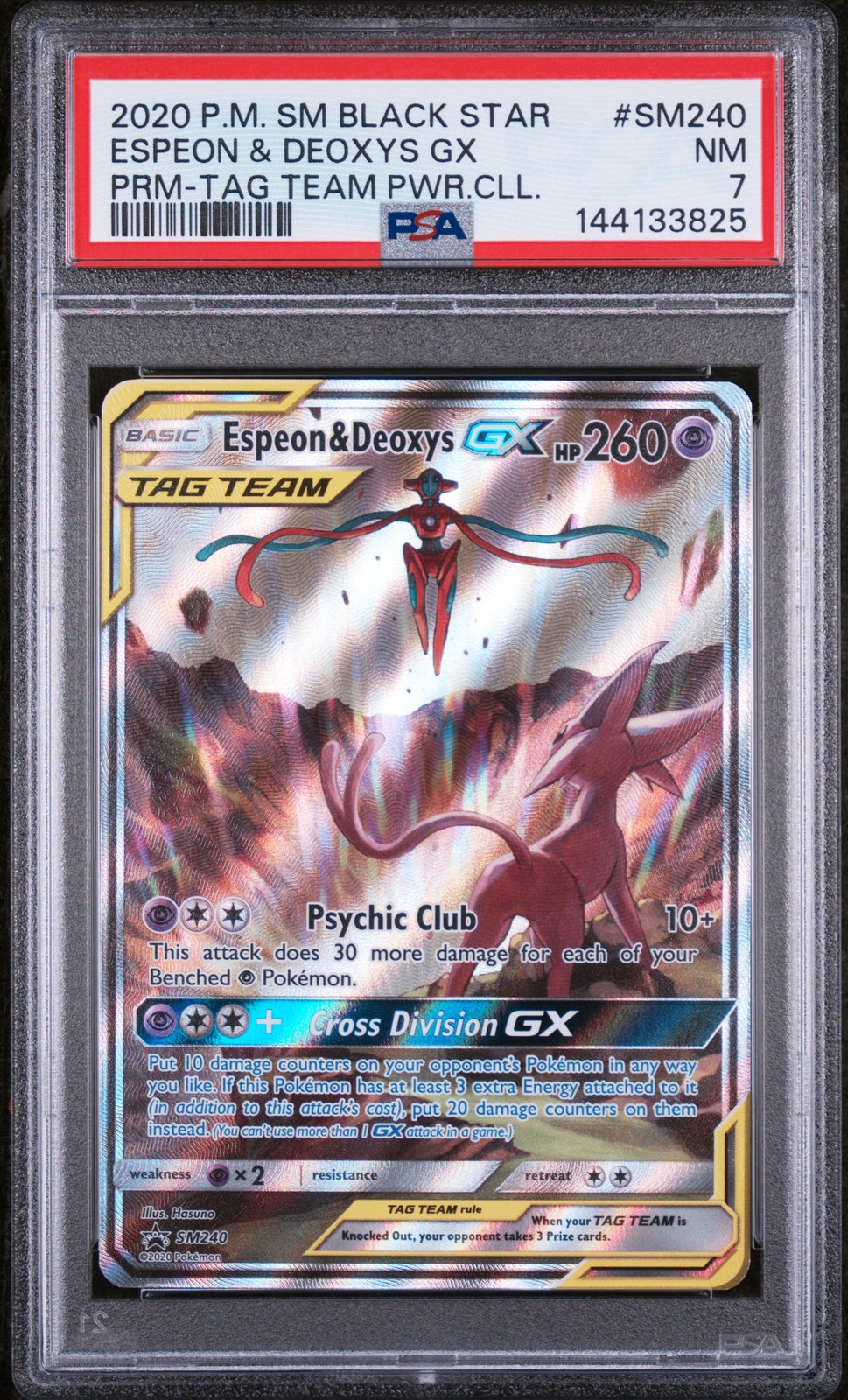 2020 Pokemon Black Star Promo #SM240 Espeon & Deoxys Gx Tag Team PSA 7