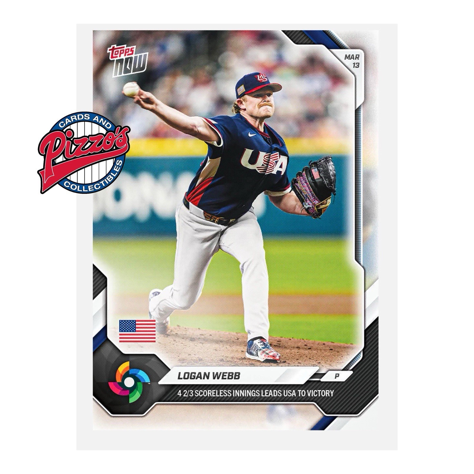 Logan Webb 4 2/3 Scoreless 2026 World Baseball Classic Topps NOW Card 28 In Hand