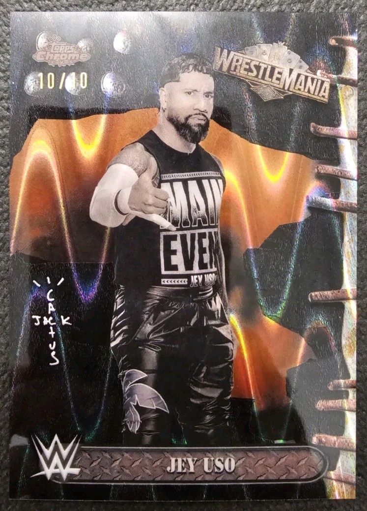 JEY USO 2025 Topps Chrome Cactus Jack Wrestlemania Black Orange Raywave 10/10