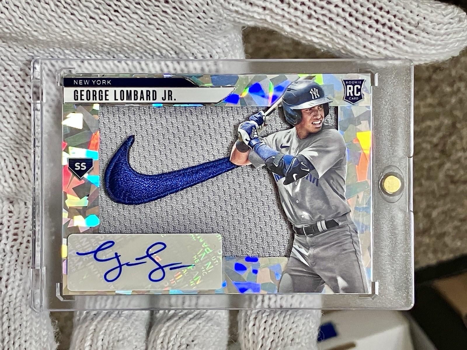 George Lombard Jr custom card Auto sick patch 1/1 New York Yankees jersey Relic