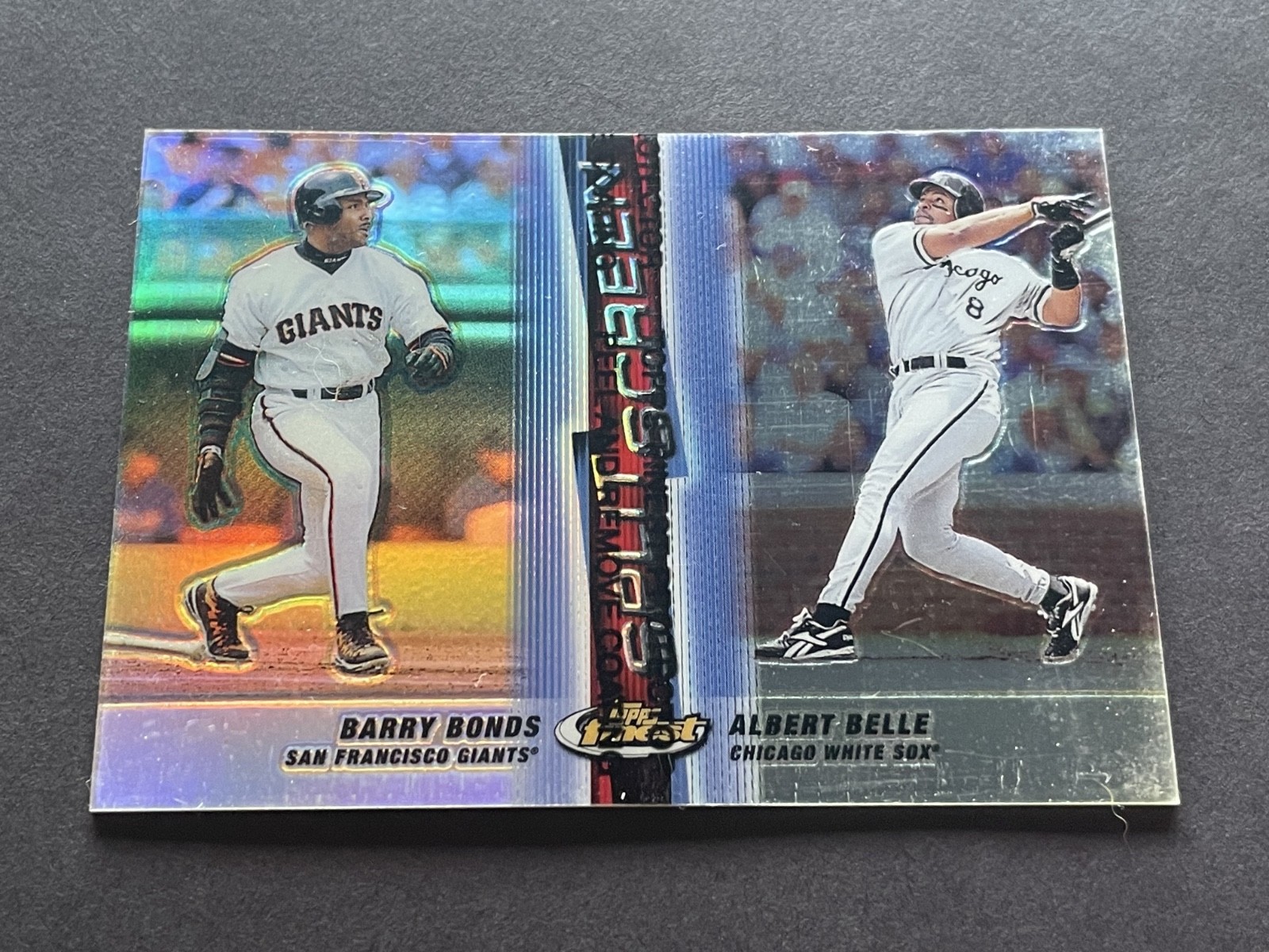 1999 Topps Finest Split Screen Refractor Left Barry Bonds Albert Belle #SS4