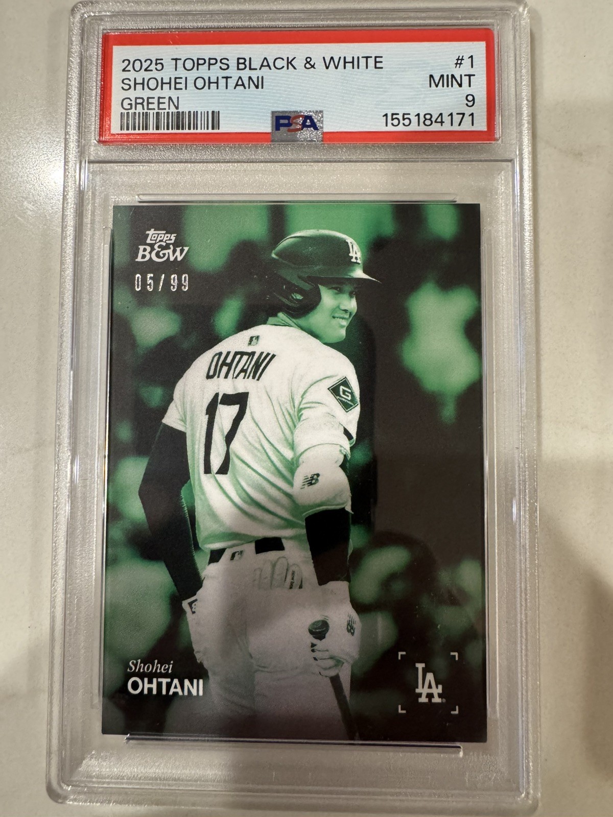 2025 Topps Black & White – Shohei Ohtani Green /99 PSA 9!