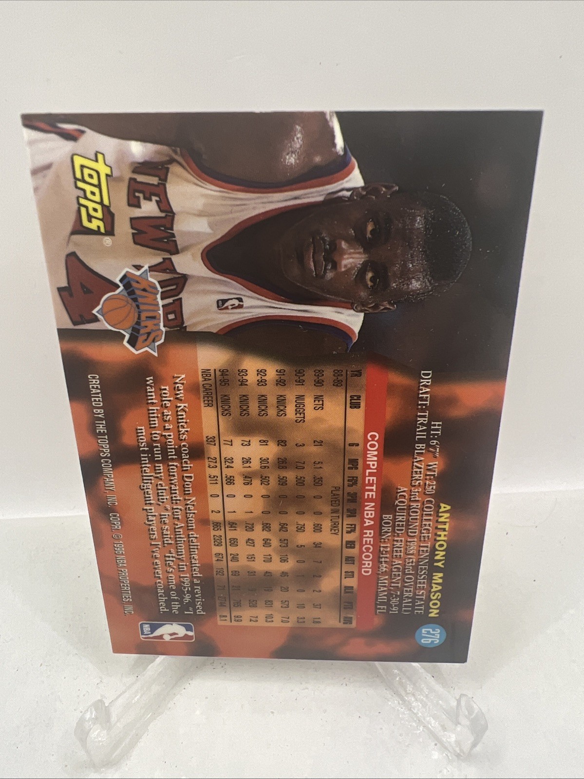 1995-96 Topps Anthony Mason Power Boosters #276 New York Knicks