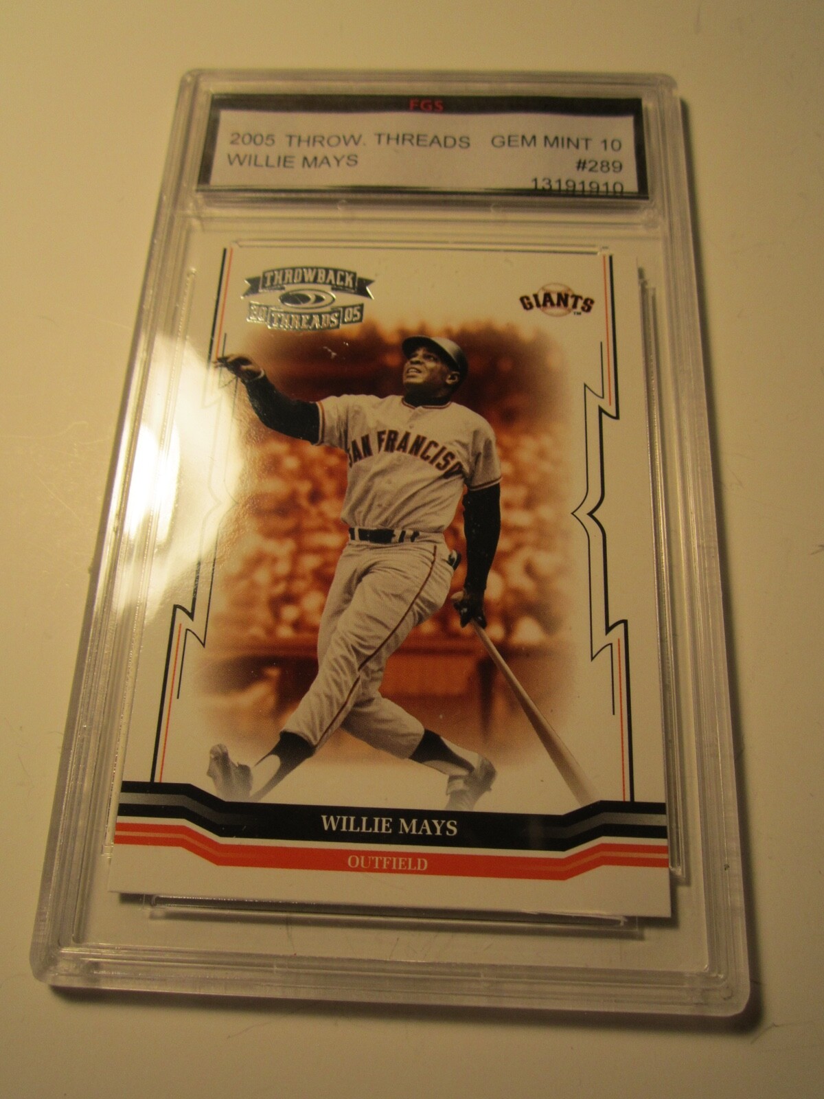2005 WILLIE MAYS THROW THREADS BASEBALL CARD 289 FGS GRADED GEM MINT 10 BBA-13