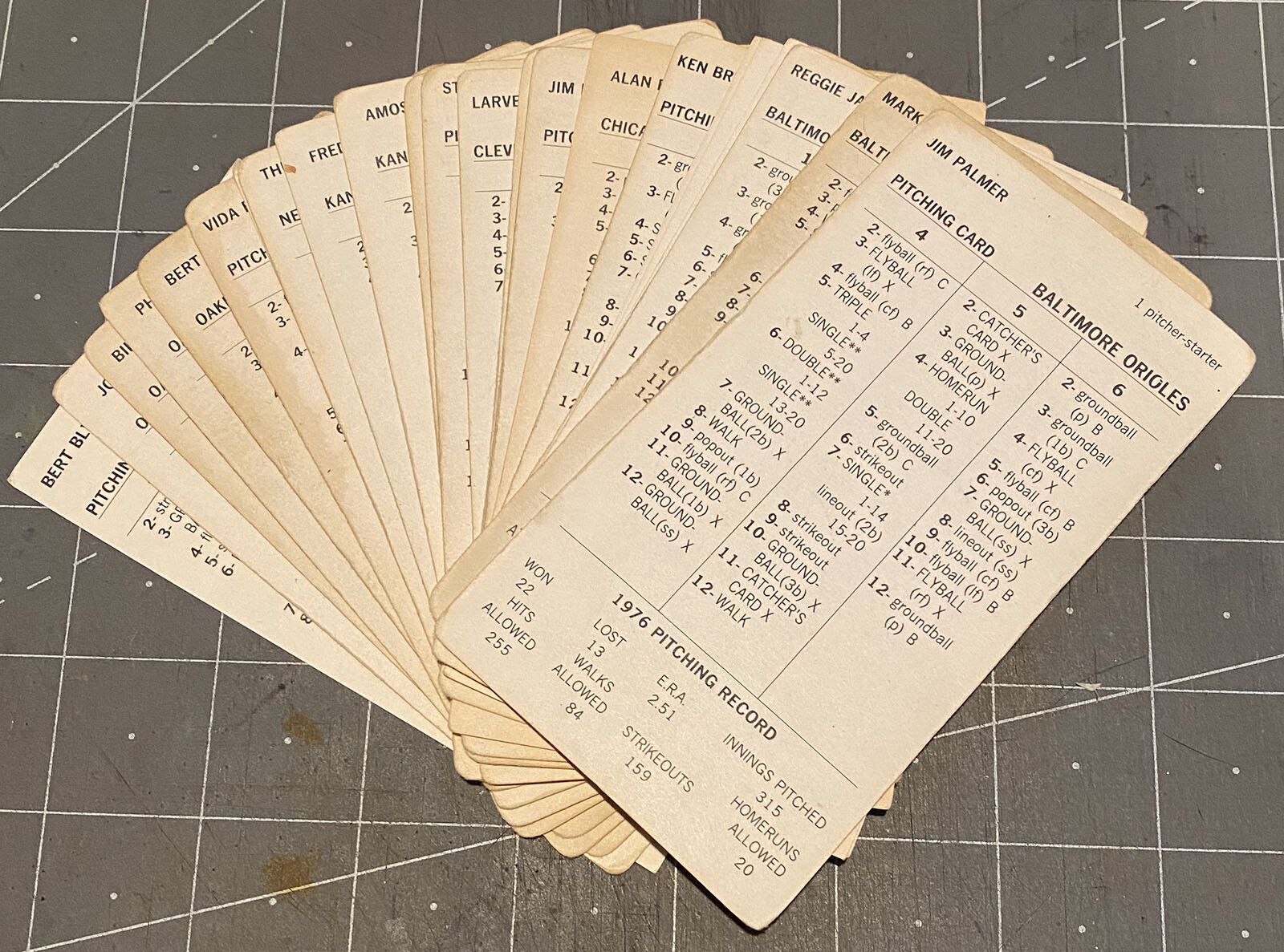 STRAT-O-MATIC BASEBALL CARD SINGLES, 1976 SEASON, ADV, $2.75 PER CARD, GD to EX