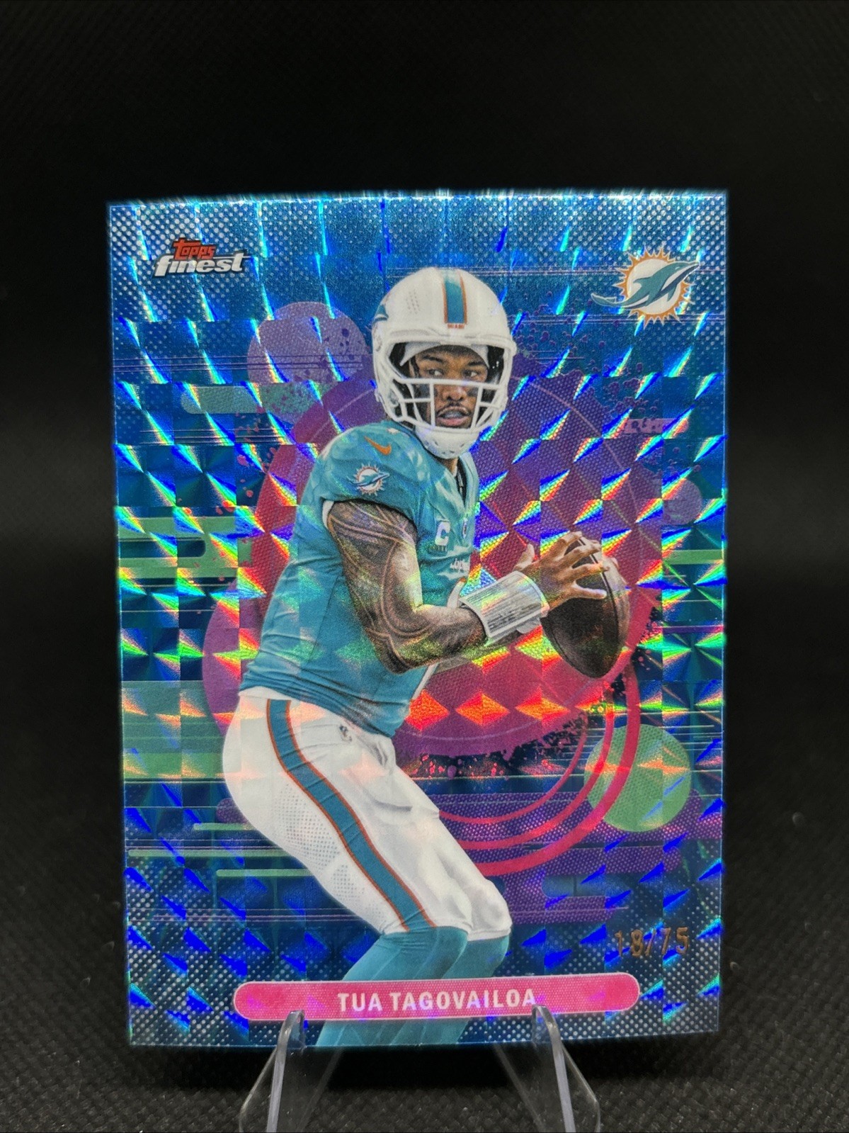 2025 Topps Finest Tua Tagovailoa Uncommon Blue X-Fractor /75 #140 Dolphins QB