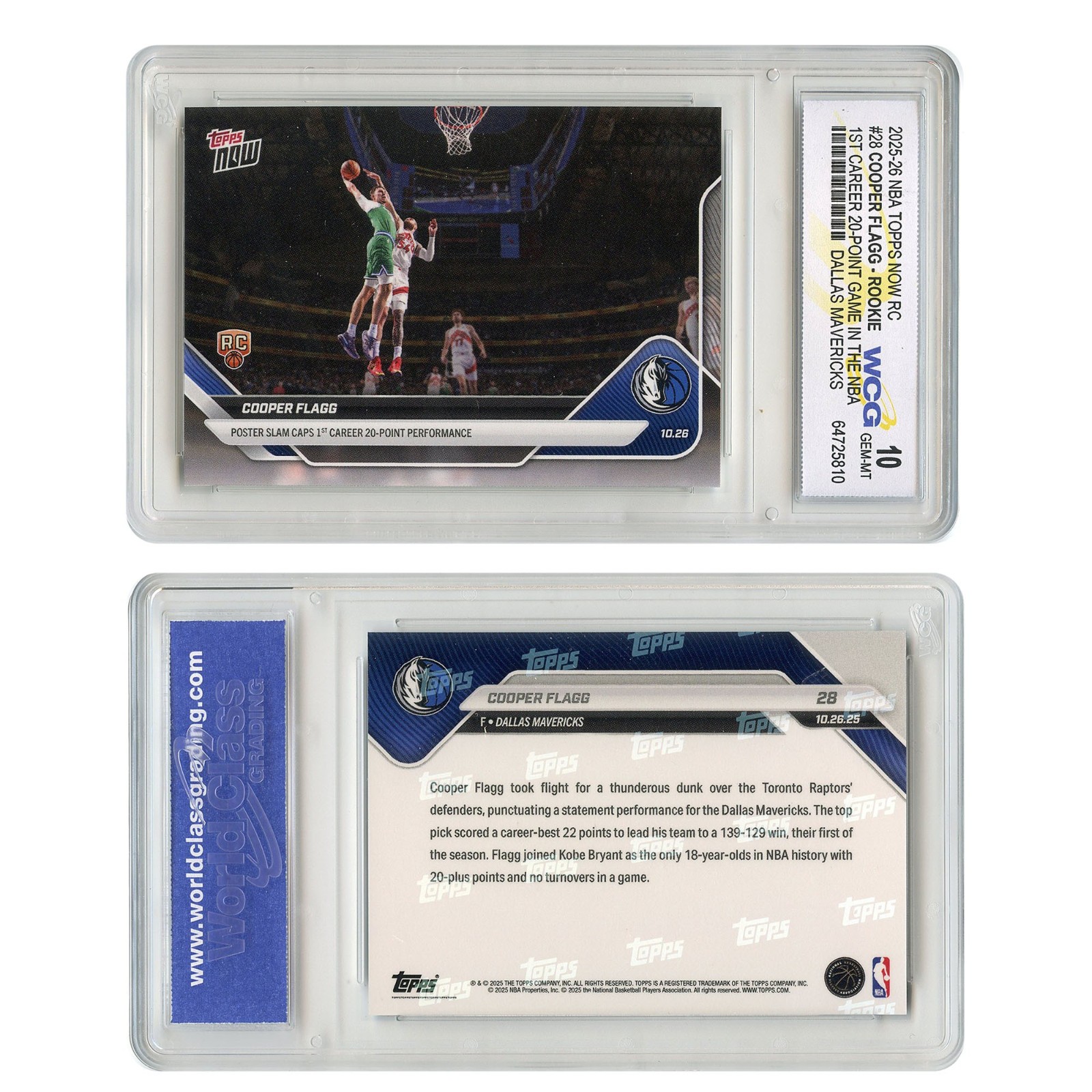 2025-26 NBA Topps Now COOPER FLAGG 1st 20-Point Game ROOKIE Card #28 GEM-MINT 10