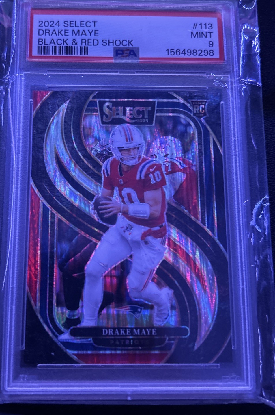 2024 Panini Select – Premier Level Drake Maye #113 Black & Red Shock Prizm (RC)