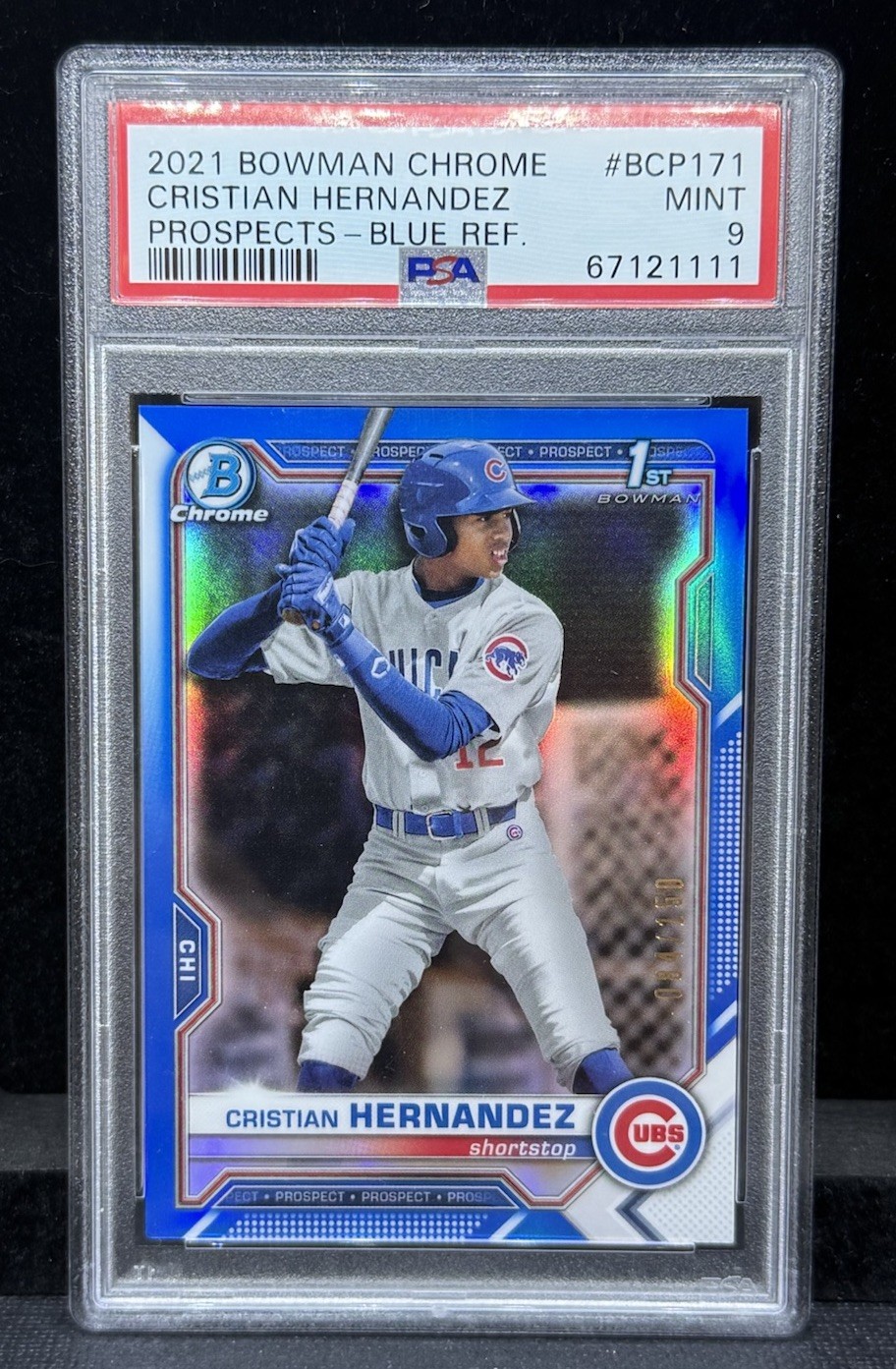 2021 Bowman Chrome Cristian Hernandez Blue PAR REF /150 MINT PSA 9 #BCP-171 CUBS