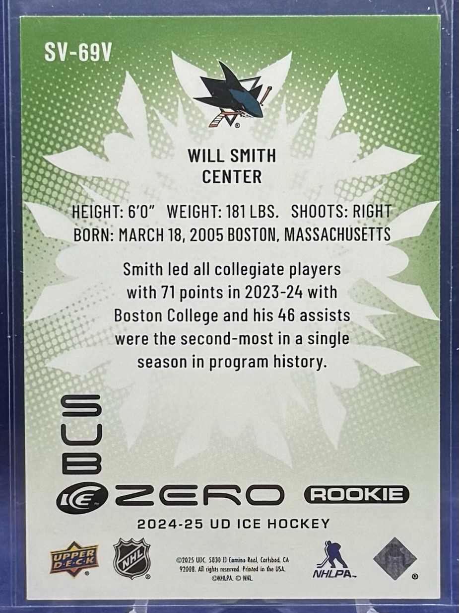 2024-25 UD Ice Will Smith Sub Zero Rookie Variants #SV-69V Sharks RC SSP 1:500