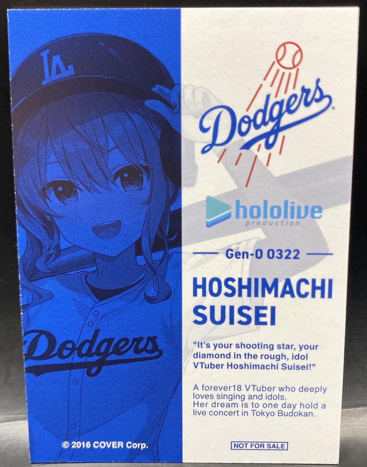 2024 LA Dodgers Hololive Hoshimachi Suisei Card Only Hololive Night Promo