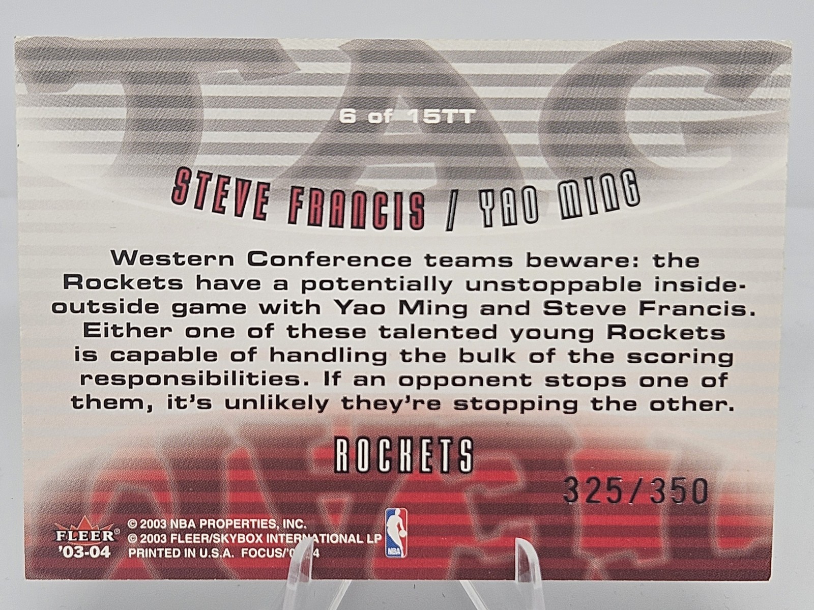 Yao Ming – Steve Francis 2003-04 Fleer Focus Tag Team /350 #6 of 15TT Rockets