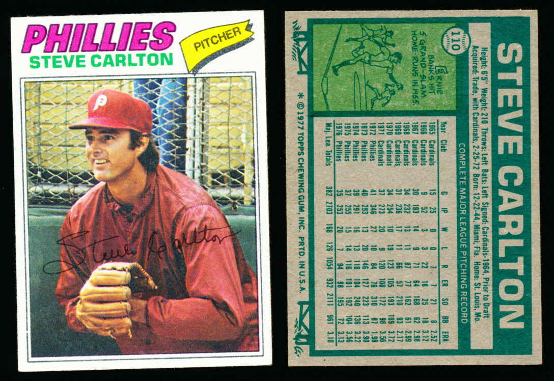 1977 Topps #110 Steve Carlton (VG+ light wrinkles) HOF Pitcher