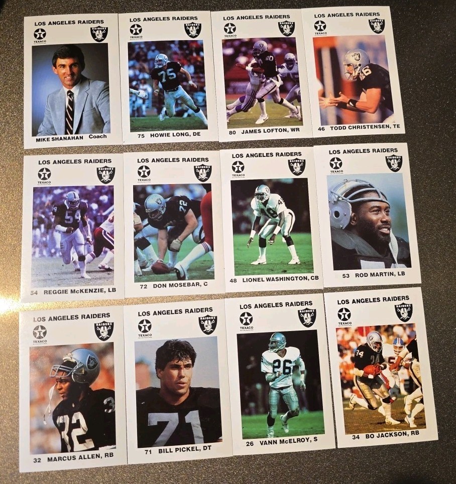 1988 Los Angeles Raiders Texaco Police 12 Card Set Bo Jackson RC