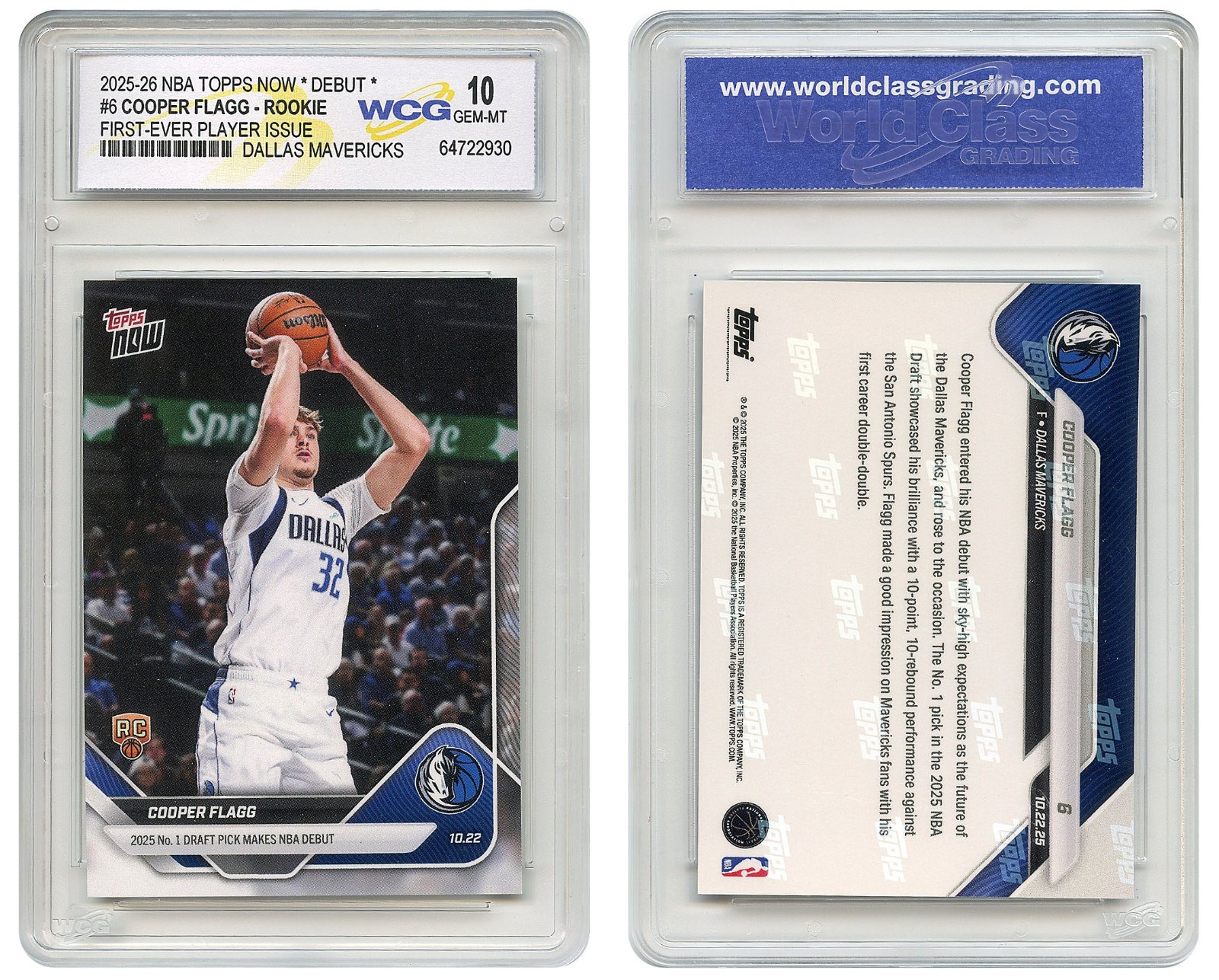 2025-26 NBA Topps Now Debut COOPER FLAGG 1st Issue ROOKIE Card #6 – GEM-MINT 10