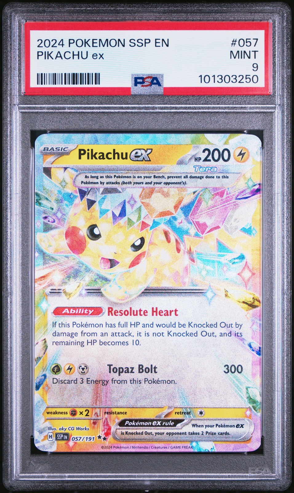 2024 Pokemon Ssp En-Surging Sparks #057 Pikachu Ex PSA 9