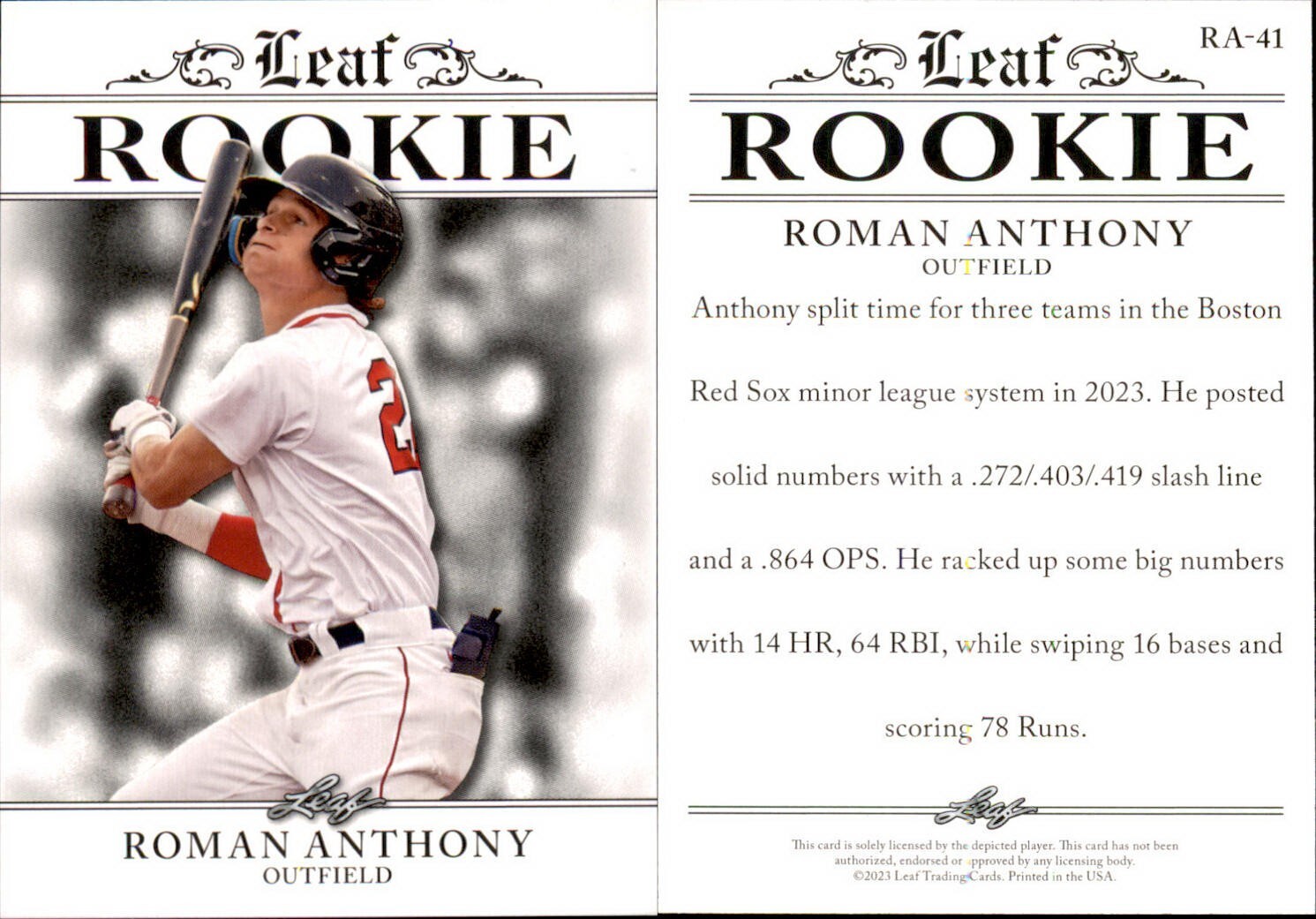 2023 Leaf Rookie Achievement Roman Anthony RC #RA-41 Boston Red Sox