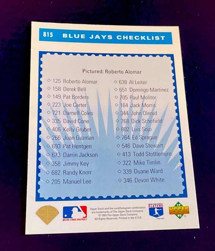 1993 Upper Deck Art Card- Roberto Alomar #815 Toronto Blue Jays MLB Hall Of Fame